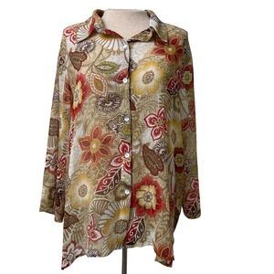 Alfred Dunner Floral Button Down Shirt‎ Womens Size 18 Long Sleeve Collared